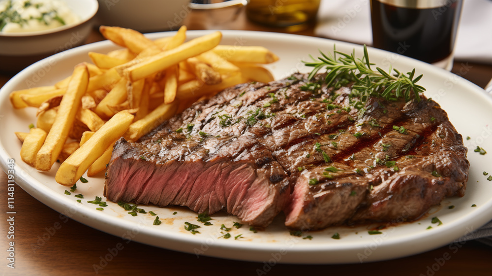 Steak Frites Isolated on Transparent Background - Classic French Dish with Grilled Steak and Crispy Fries for Food Photography and Culinary Design Steak Frites Isolated on Transparent Background - Classic French Dish with Grilled Steak and Crispy Fries for Food Photography and Culinary Design
