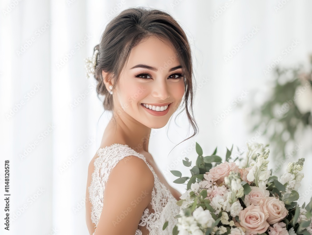 Naklejka premium Beautiful Bride with Wedding Bouquet