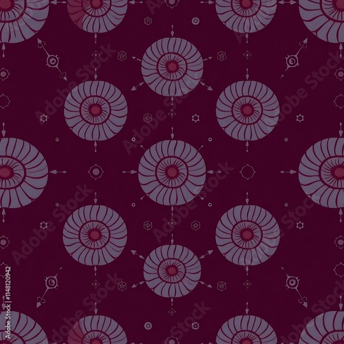 Mystic Eye Pattern: A captivating and intricate seamless pattern featuring a mesmerizing eye motif on a rich burgundy background. The design evokes a sense of mystery and depth. photo