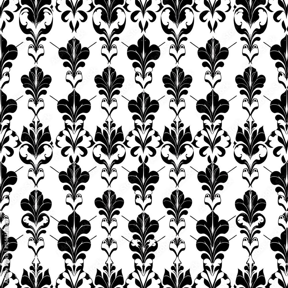 Damask Seamless Pattern: Elegant black and white floral damask pattern, perfect for wallpaper, fabric, or design projects. Classic and sophisticated. Damask Seamless Pattern: Elegant black and white floral damask pattern, perfect for wallpaper, fabric, or design projects. Classic and sophisticated.