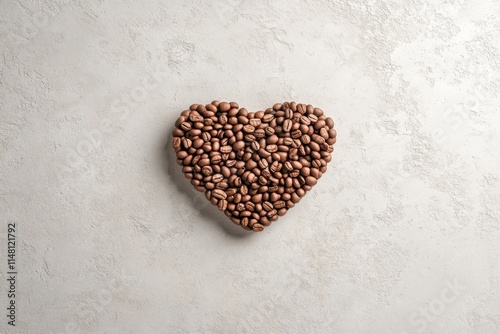 Heart Shape Created from Roasted Coffee Beans on a Light Textured Background for Coffee Lovers and Culinary Enthusiasts Seeking Unique Illustrations photo