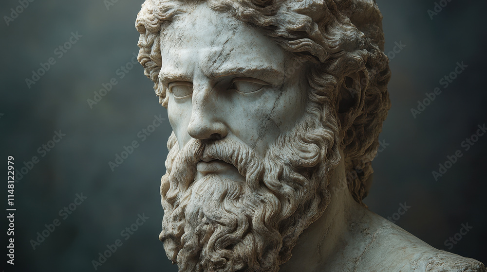 Ancient Greek Marble Statue of Zeus Decaying with Age and Mythology Symbolism Ancient Greek Marble Statue of Zeus Decaying with Age and Mythology Symbolism