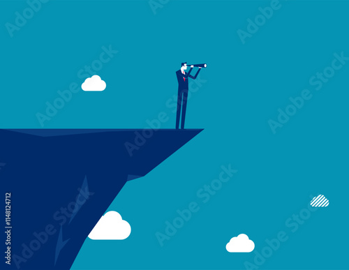 Business with binocular. Business incentive vector flat style