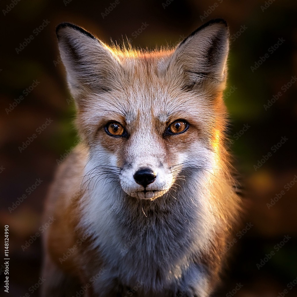Fototapeta premium Generated image a fox approaches closer, the camera shifts to an intimate close-up shot of its face