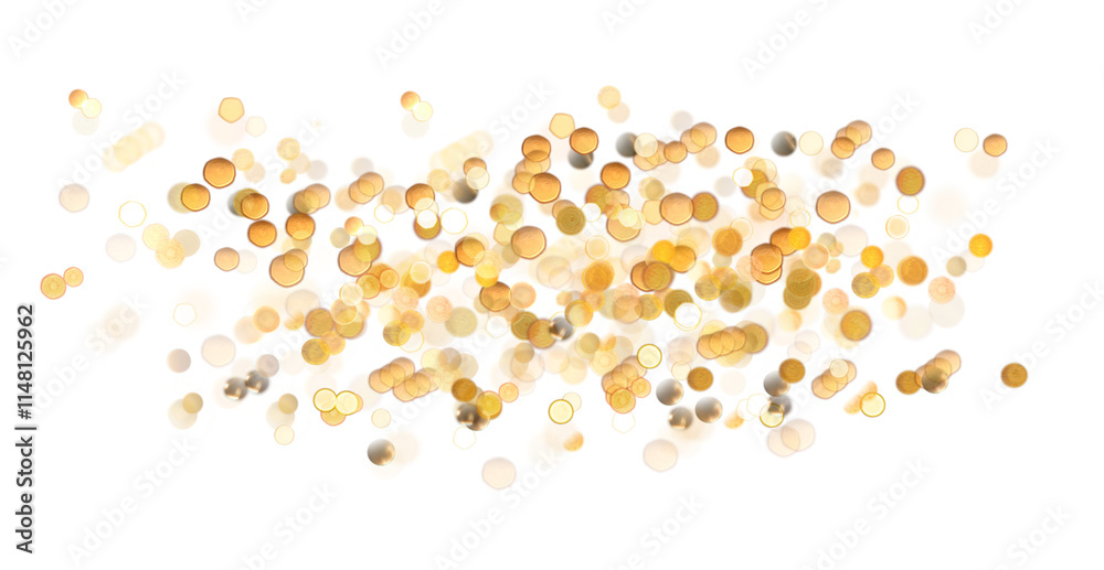 Golden glitter bokeh lighting texture Blurred abstract cutout for birthday, anniversary, wedding, new year eve or Christmas. PNG image