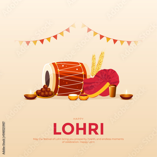 Happy Lohri post greeting card festival of Punjab India background. lohri elements background. abstract vector illustration banner design