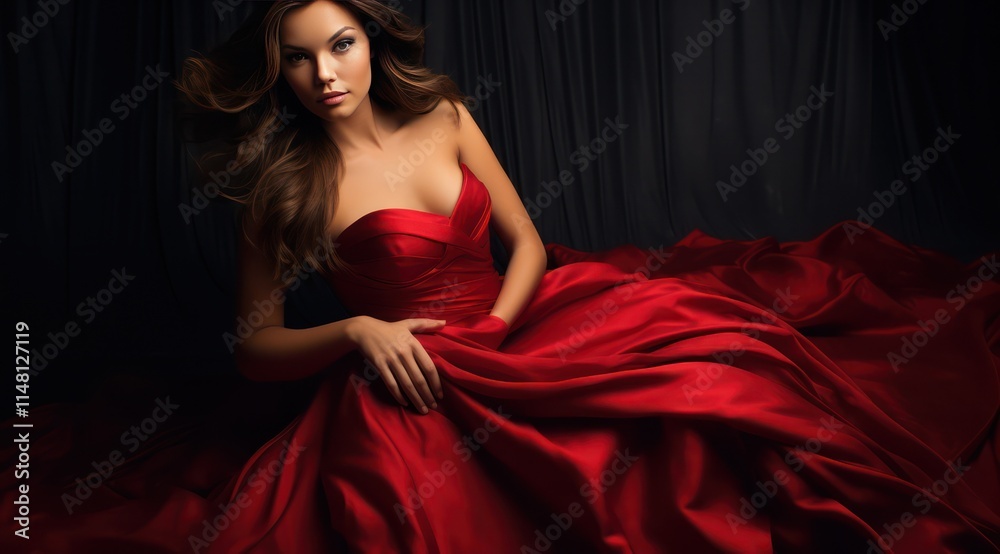 A brunette in a long luxurious red dress A brunette in a long luxurious red dress