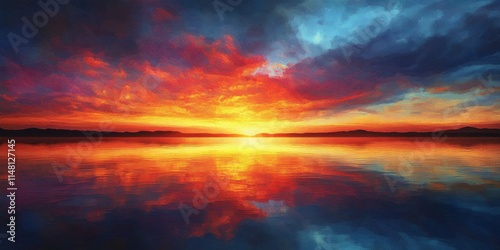 A stunning sunrise over a tranquil lake, showcasing the beauty of nature at dawn, with vibrant colors reflecting on the water, creating a picturesque sunrise view on the lake.