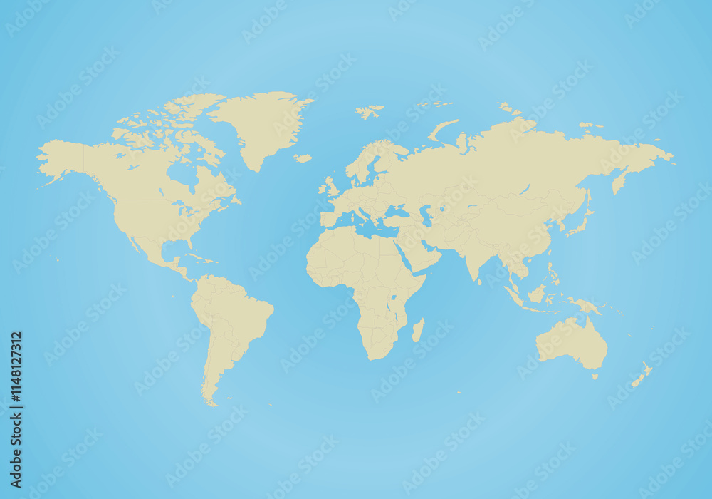World map, with all country borders in dark grey color and blue background World map, with all country borders in dark grey color and blue background