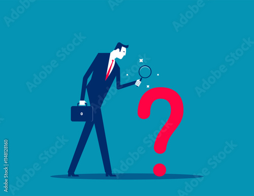 Business magnifying glass. Business suspicion vector flat style