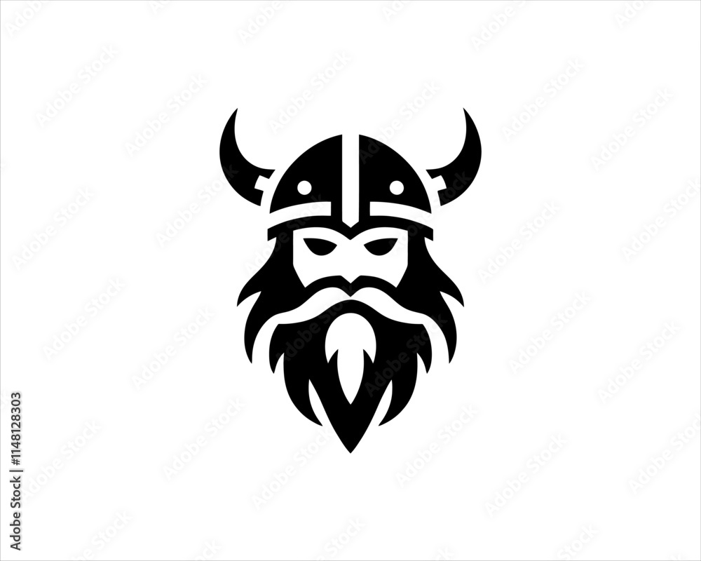 Fototapeta premium Viking Logo Design Vector Template. Nordic Viking logo. Viking face warrior modern simple logo. Viking Head Vector Illustration. Silhouette Nordic warrior symbol.