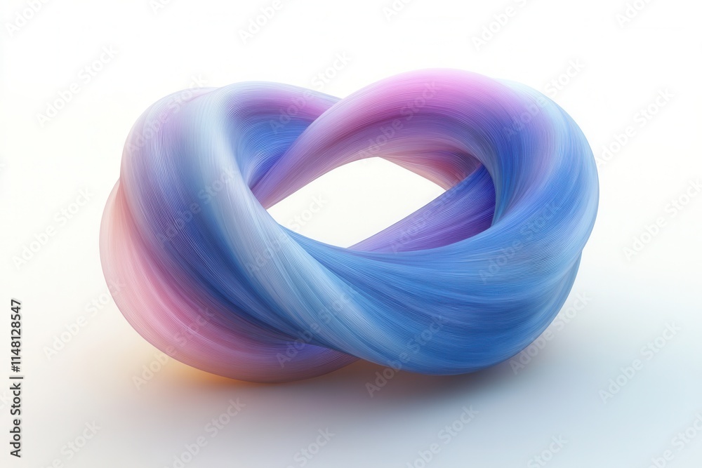 A smooth, abstract, twisted shape in soft gradients of blue, pink, and white. A smooth, abstract, twisted shape in soft gradients of blue, pink, and white.