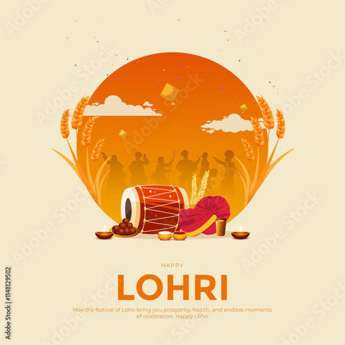 Happy Lohri post greeting card festival of Punjab India background. lohri elements background. abstract vector illustration banner design