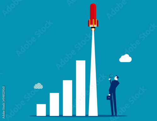 Business growth and rocketship. Business efficiency vector flat style
