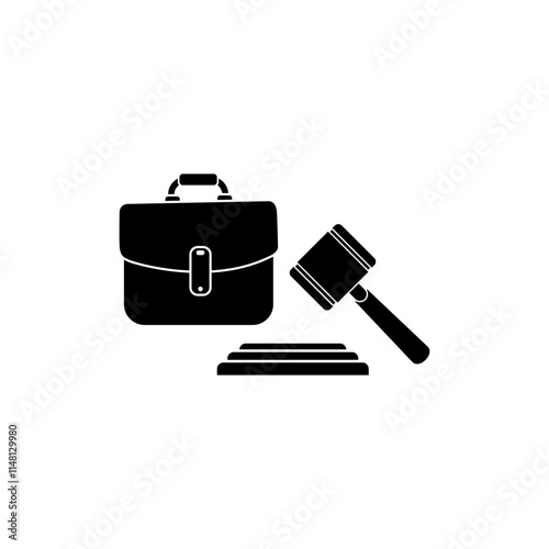 Judge's gavel and lawyer's bag icon logo. Court icon. lawyer and justice icon logo vector.