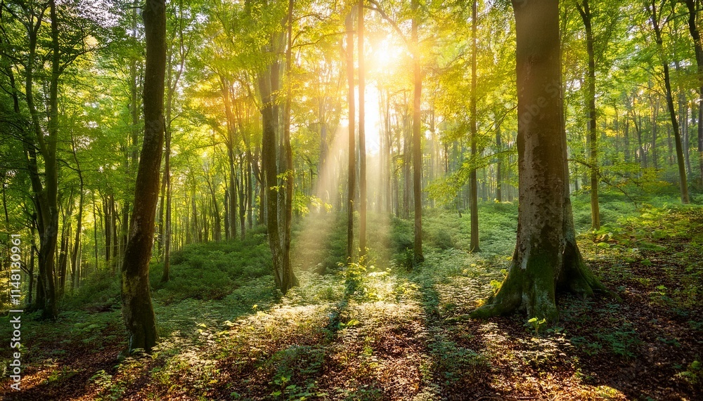 Naklejka premium 緑豊かな森の風景。AIで生成