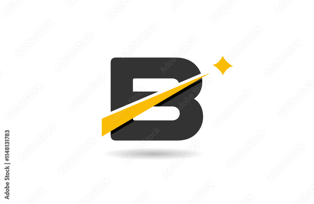 B letter alphabet logo icon design with yellow star and black color line cut for company and business B letter alphabet logo icon design with yellow star and black color line cut for company and business