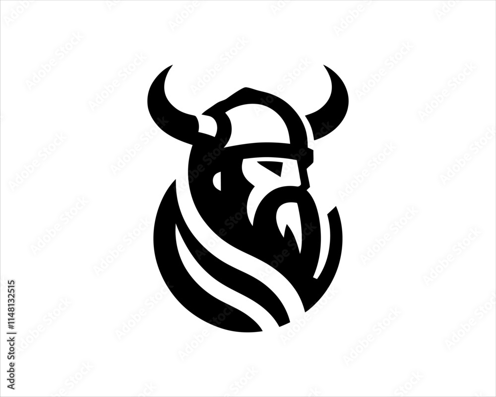 Obraz premium Viking Logo Design Vector Template. Nordic Viking logo. Viking face warrior modern simple logo. Viking Head Vector Illustration. Silhouette Nordic warrior symbol.