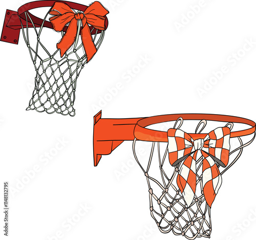 Basketball Ring Hoop with Bow Coquette. Art & Illustration