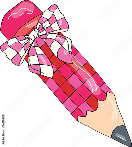 Pink Pencil Disco Ball Bow Coquette School. Art & Illustration