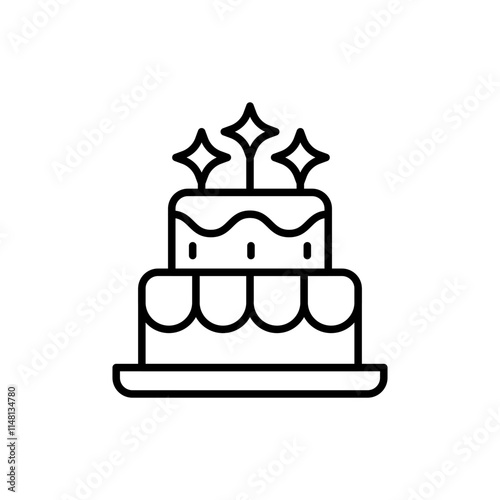 New year cake outline icons, minimalist vector illustration ,simple transparent graphic element .Isolated on white background
