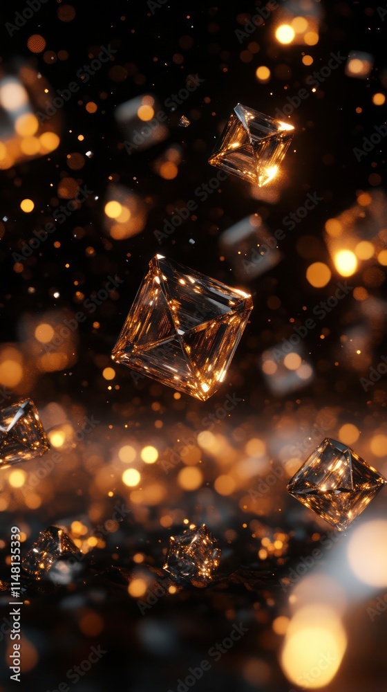 Sparkling diamonds falling against a dark, glittering background. Sparkling diamonds falling against a dark, glittering background.