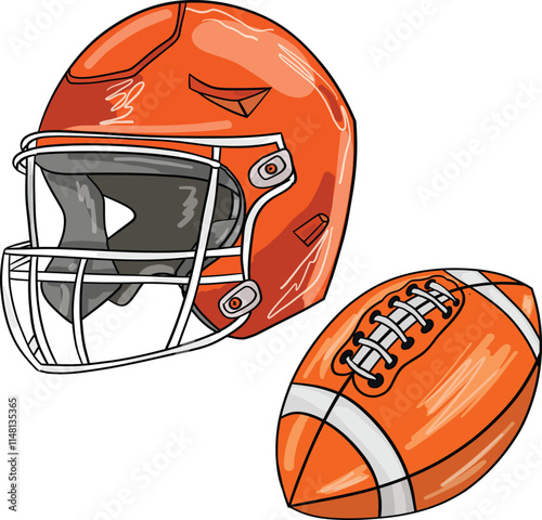 Set of Football Players: Helmet, Football. Art & Illustration