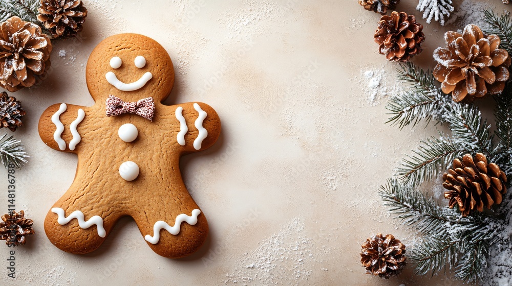 Fototapeta premium gingerbread man on table with copy space