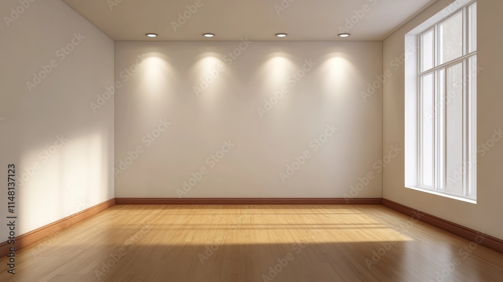 A bright, empty room with wooden flooring and wall-mounted light. A bright, empty room with wooden flooring and wall-mounted light.
