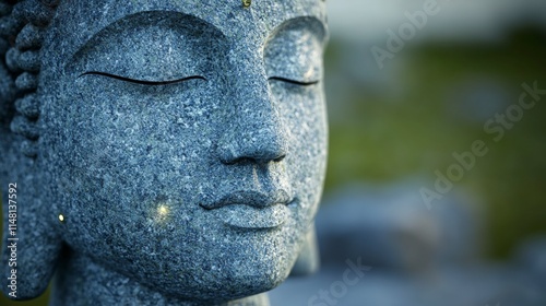 Serene Stone Buddha Statue  Close up  Tranquility  Meditation  Spirituality  Peace  Mindfu photo