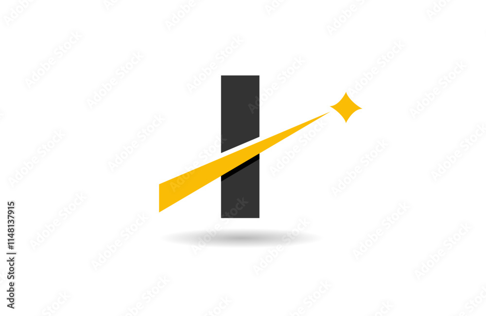I letter alphabet logo icon design with yellow star and black color line cut for company and business I letter alphabet logo icon design with yellow star and black color line cut for company and business