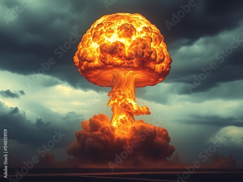 Nuclear Explosion: Dramatic 3D Render of a Mushroom Cloud AI Generated photo