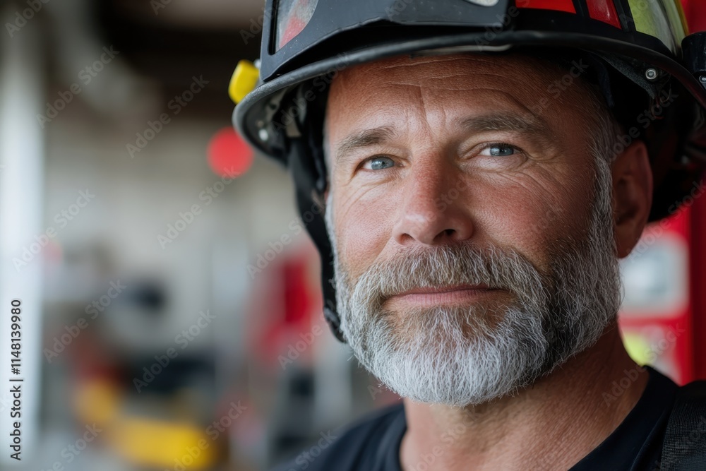 A mature firefighter with a charming smile stands confidently in his protective gear, representing the unwavering dedication and pride of first responders in their vital roles. A mature firefighter with a charming smile stands confidently in his protective gear, representing the unwavering dedication and pride of first responders in their vital roles.