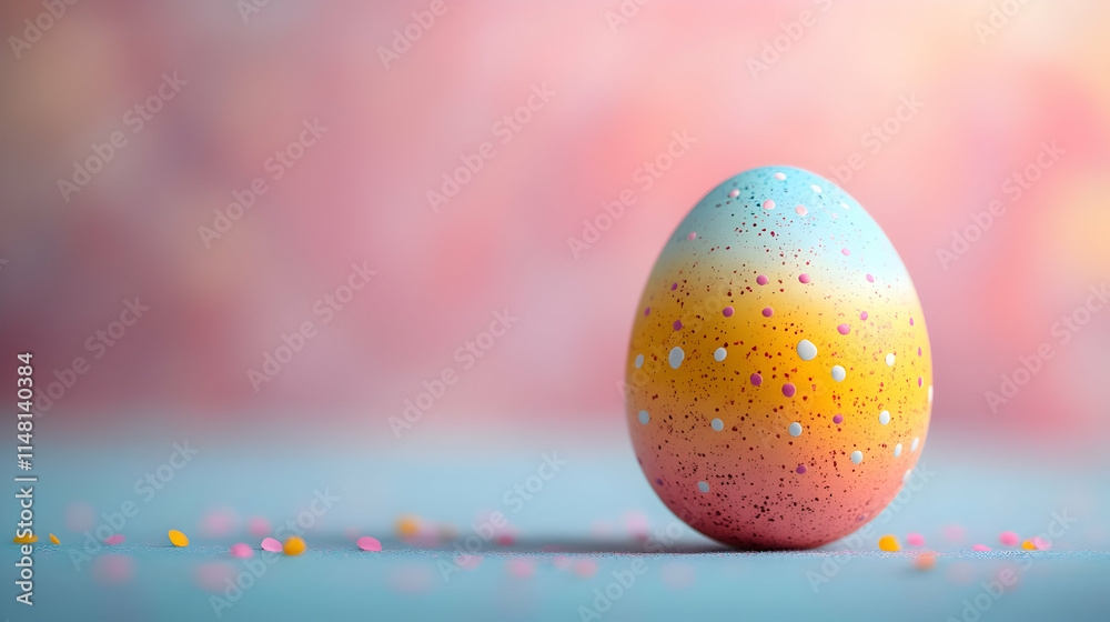 A colorful, speckled Easter egg sits against a soft, pastel background, symbolizing celebration. A colorful, speckled Easter egg sits against a soft, pastel background, symbolizing celebration.