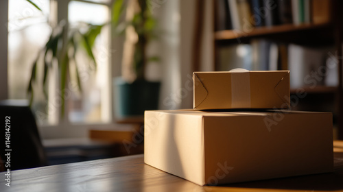 small e commerce business owner packing orders in home office photo