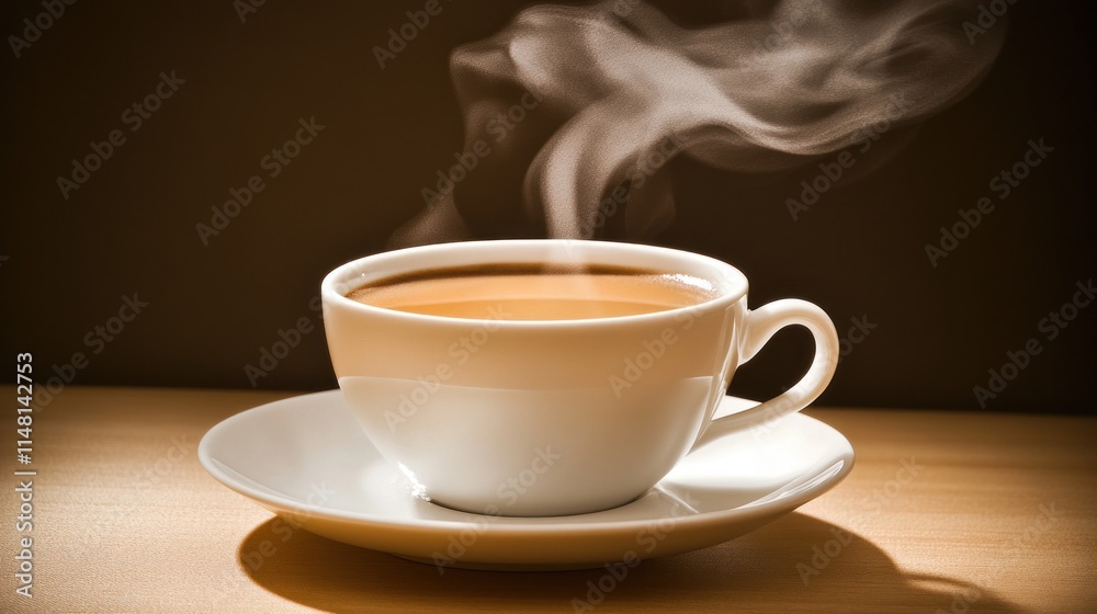 Steaming cup of coffee on saucer. Steaming cup of coffee on saucer.