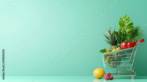 Sustainable retail, eco-friendly marketing, 3D illustration, green shopping concept photo