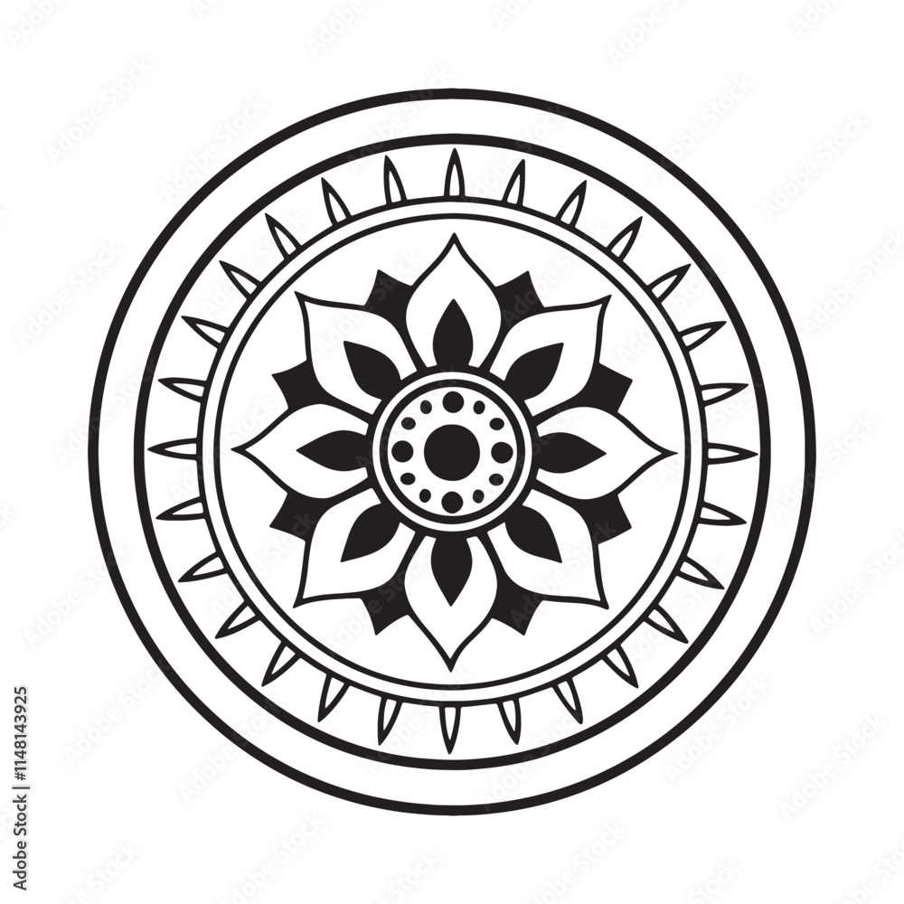 Easy Mandala Black and White Circle Outline - Mandala Coloring Pages for Adults and Kids - Simple Mandalas Artwork Vector Easy Mandala Black and White Circle Outline - Mandala Coloring Pages for Adults and Kids - Simple Mandalas Artwork Vector