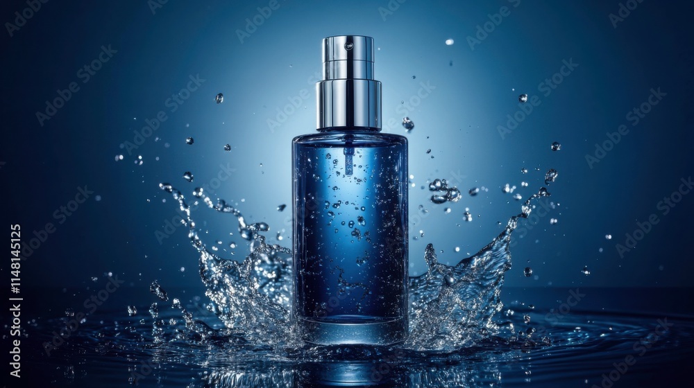 Elegant Skincare Bottle with Splashing Water Effect Elegant Skincare Bottle with Splashing Water Effect