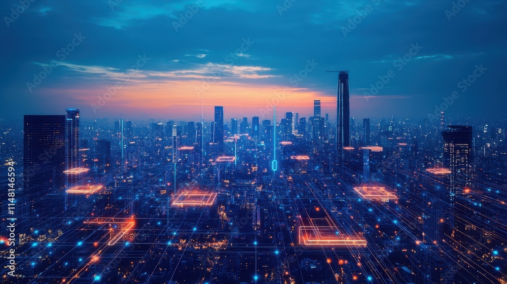 Fototapeta premium Futuristic Smart Cityscape Powered by Seamless Renewable Energy Solutions