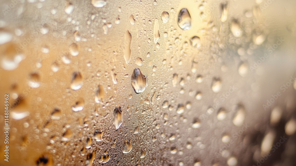 Golden Hour Water Droplets on Glass Surface Texture Background Golden Hour Water Droplets on Glass Surface Texture Background