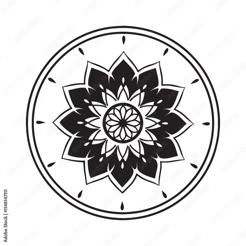 Easy Mandala Black and White Circle Outline - Mandala Coloring Pages for Adults and Kids - Simple Mandalas Artwork Vector Easy Mandala Black and White Circle Outline - Mandala Coloring Pages for Adults and Kids - Simple Mandalas Artwork Vector