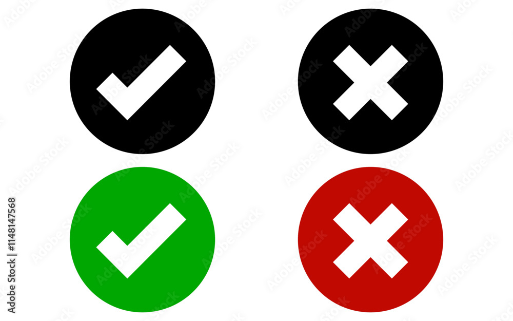 Check and cross marks icon inside round buttons Check and cross marks icon inside round buttons