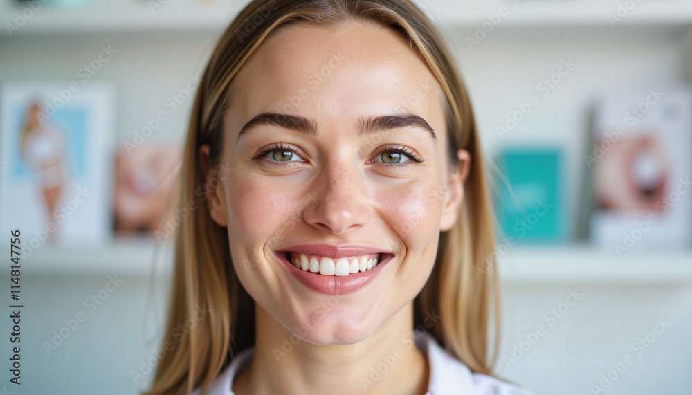 Smiling young woman portrait in dental office. Smiling young woman portrait in dental office.