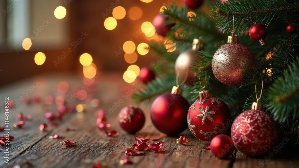 Fototapeta premium Festive Decorations and Ornaments Create a Warm Christmas Atmosphere at Home