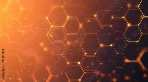 Obraz na płótnie Abstract orange hexagon network background with glowing lines and particles. w salonie