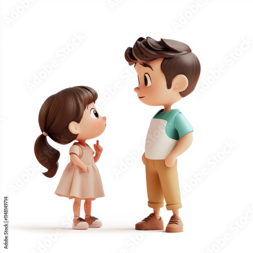 A big brother talking to a little sister Cartoon style, Illustration Style with White Background
