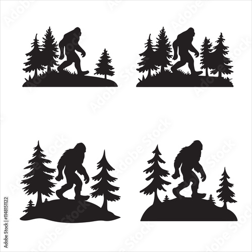 set of vector bigfoot silhouette	
