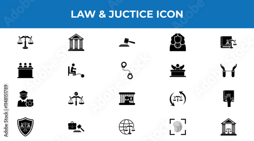 Set of Justice and Lawyer icon for logo. Court icon vector.