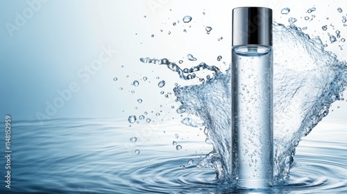 Serene Skincare Bottle with Water Droplets in Motion photo